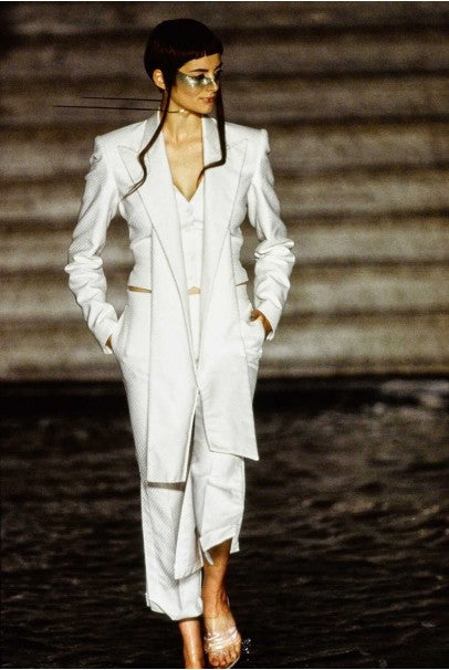 1997 Alexander McQueen Sharkskin Wool Hourglass Gray Dress w/ Jacket