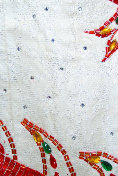 1950&#39;s Documented Beaded Dragon Motif Hourglass Burlesque Gown Gloves Cape Ensemble