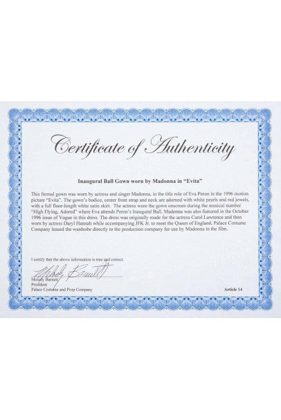 1996 Iconic Madonna &#39;Evita&#39; Film-Worn Beaded Ivory Silk Couture Gown