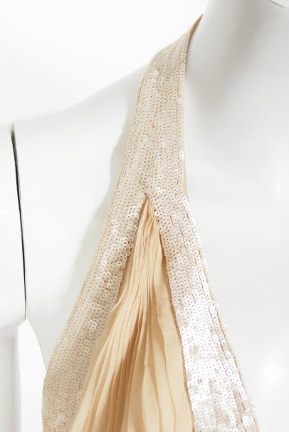 2006 Versace Champagne Sequin Silk Hourglass Runway Finale Gown