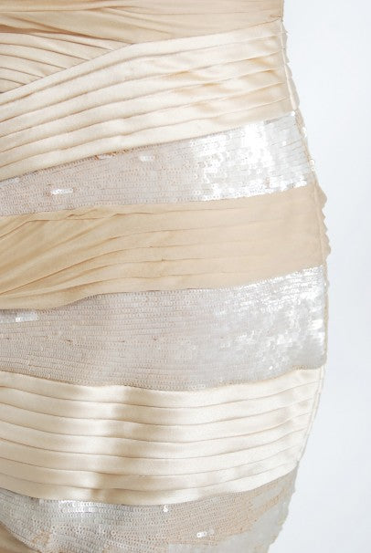 2006 Versace Champagne Sequin Silk Hourglass Runway Finale Gown