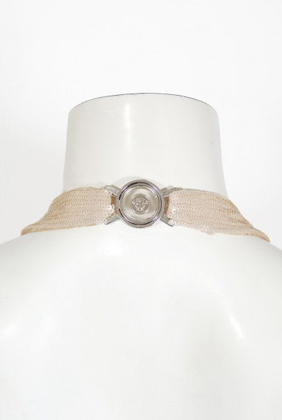 2006 Versace Champagne Sequin Silk Hourglass Runway Finale Gown