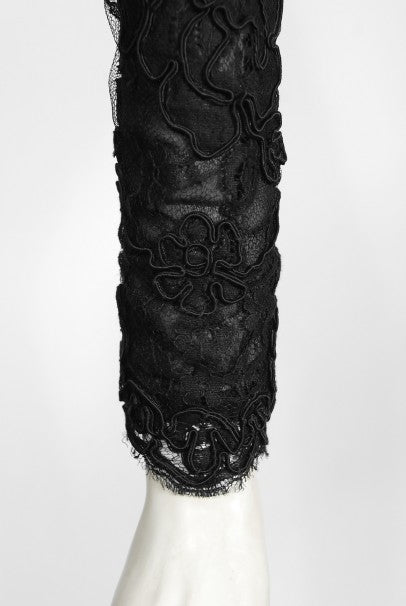 1987 Calvin Klein Documented Sheer Black Lace Hourglass Mermaid Gown