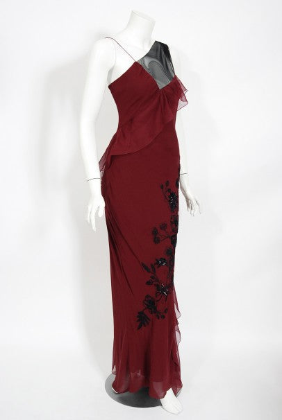 2006 Christian Dior by John Galliano Beaded Burgundy Silk Bias-Cut Gown
