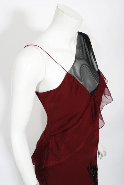 2006 Christian Dior by John Galliano Beaded Burgundy Silk Bias-Cut Gown