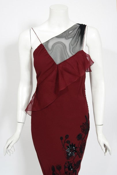 2006 Christian Dior by John Galliano Beaded Burgundy Silk Bias-Cut Gown