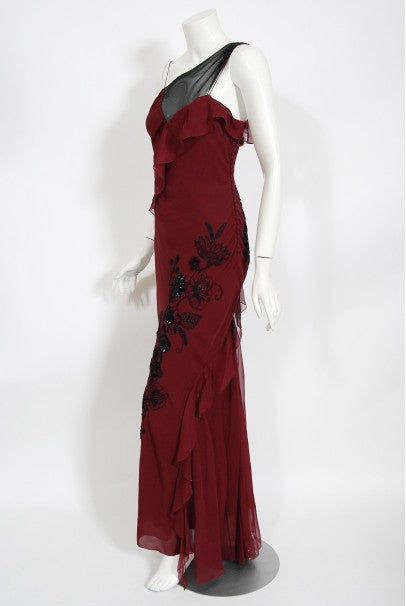 2006 Christian Dior by John Galliano Beaded Burgundy Silk Bias-Cut Gown