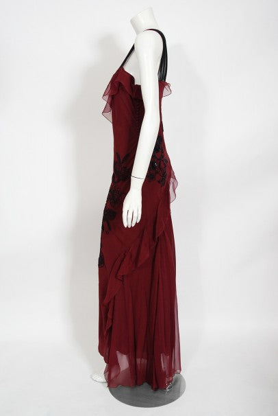 2006 Christian Dior by John Galliano Beaded Burgundy Silk Bias-Cut Gown