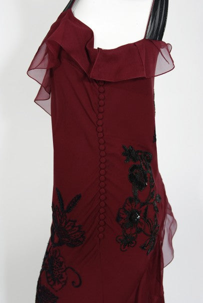 2006 Christian Dior by John Galliano Beaded Burgundy Silk Bias-Cut Gown