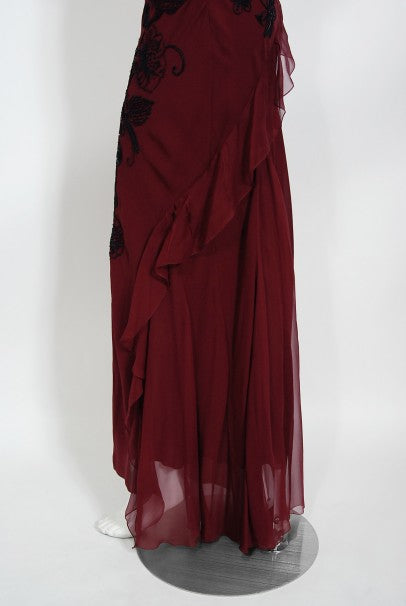 2006 Christian Dior by John Galliano Beaded Burgundy Silk Bias-Cut Gown