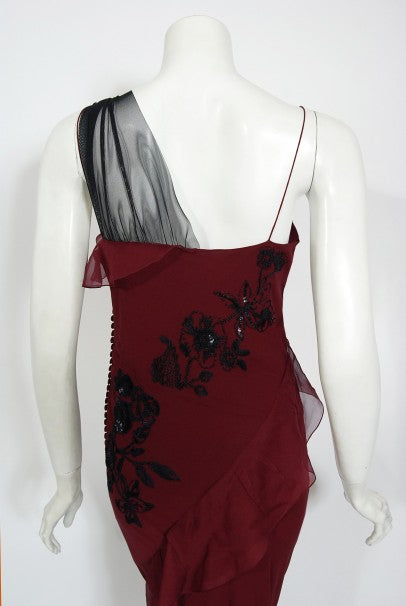 2006 Christian Dior by John Galliano Beaded Burgundy Silk Bias-Cut Gown