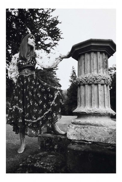 1971 Thea Porter Documented Black & Red Floral Print Cotton 'Gipsy' Dress