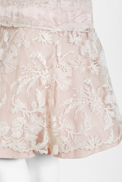 1950&#39;s Harvey Berin Pale-Pink Lace Illusion &amp; Silk Flounce Cocktail Dress