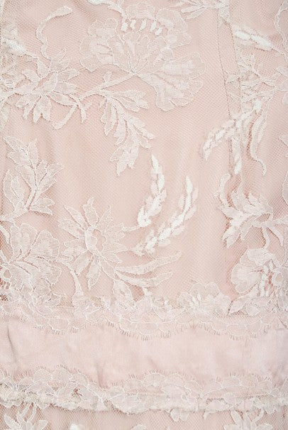 1950&#39;s Harvey Berin Pale-Pink Lace Illusion &amp; Silk Flounce Cocktail Dress