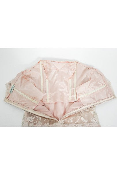 1950&#39;s Harvey Berin Pale-Pink Lace Illusion &amp; Silk Flounce Cocktail Dress