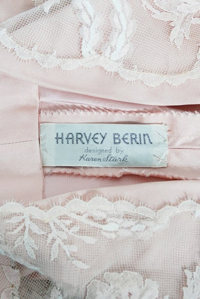 1950&#39;s Harvey Berin Pale-Pink Lace Illusion &amp; Silk Flounce Cocktail Dress