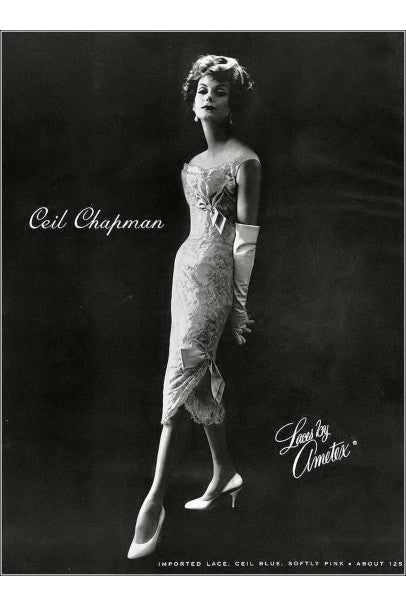 1958 Ceil Chapman Baby-Blue Lace Documented Hourglass Bow Cocktail