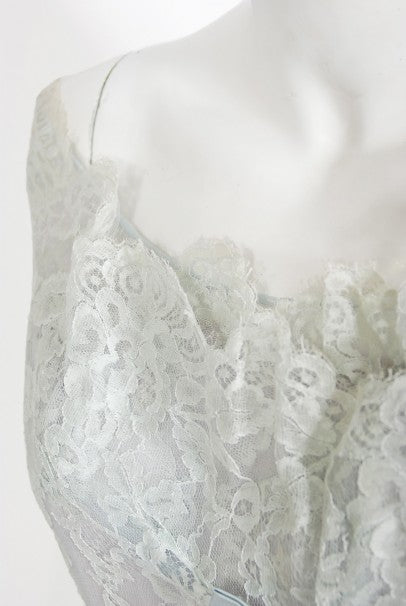 1958 Ceil Chapman Baby-Blue Lace Documented Hourglass Bow Cocktail Dress