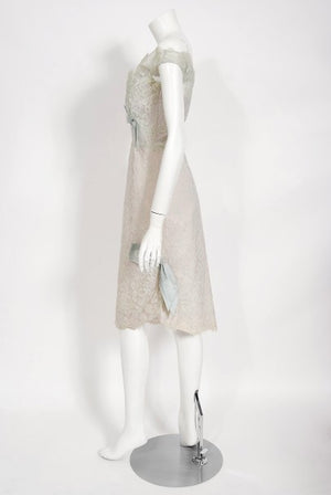 1958 Ceil Chapman Baby-Blue Lace Documented Hourglass Bow Cocktail Dress