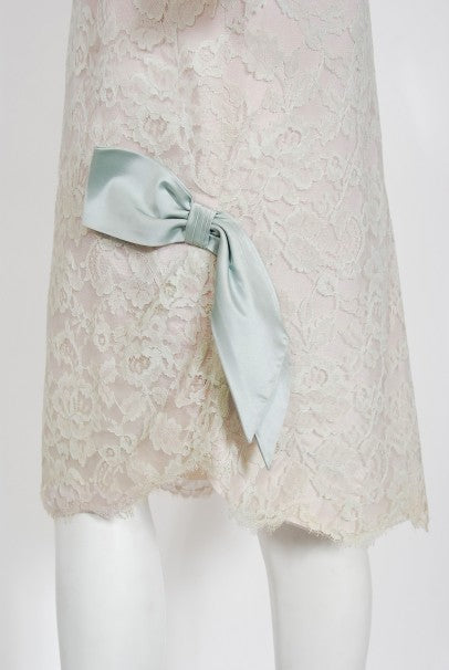1958 Ceil Chapman Baby-Blue Lace Documented Hourglass Bow Cocktail Dress