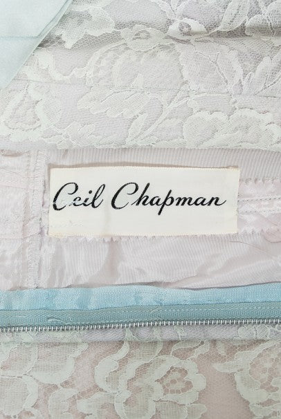 1958 Ceil Chapman Baby-Blue Lace Documented Hourglass Bow Cocktail Dress