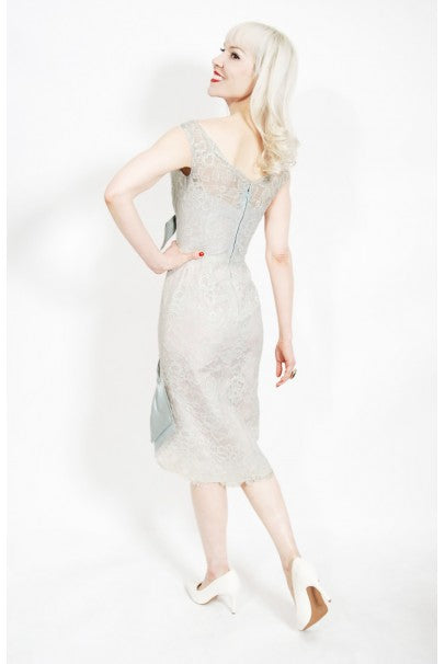 1958 Ceil Chapman Baby-Blue Lace Documented Hourglass Bow Cocktail Dress