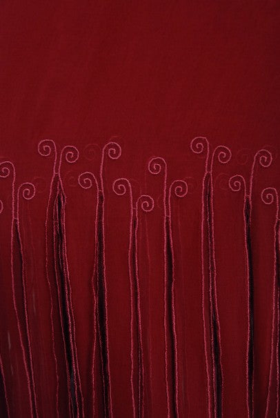 1970&#39;s Sant&#39; Angelo Burgundy Draped Chiffon Bodysuit &amp; Fringed Maxi Skirt