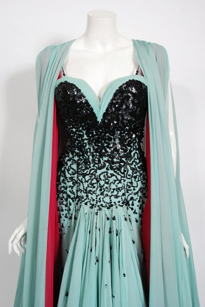 1950&#39;s Marie Latz Couture Beaded Silk Gown Ensemble Worn by Yma Sumac