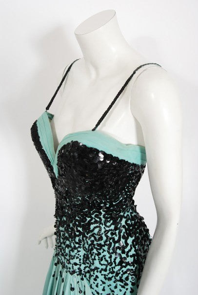 1950&#39;s Marie Latz Couture Beaded Silk Gown Ensemble Worn by Yma Sumac