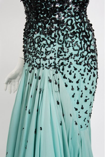 1950&#39;s Marie Latz Couture Beaded Silk Gown Ensemble Worn by Yma Sumac