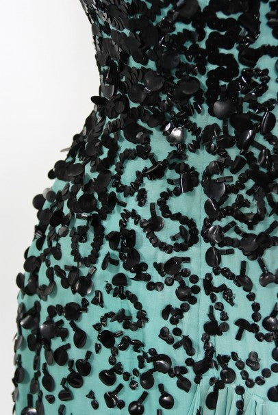 1950&#39;s Marie Latz Couture Beaded Silk Gown Ensemble Worn by Yma Sumac