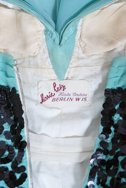 1950&#39;s Marie Latz Couture Beaded Silk Gown Ensemble Worn by Yma Sumac