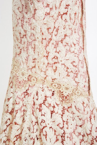 1969 Gypsy Rose Lee Custom Couture Ivory Lace &amp; Pink Silk Victorian Gown