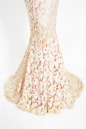 1969 Gypsy Rose Lee Custom Couture Ivory Lace & Pink Silk Victorian Gown
