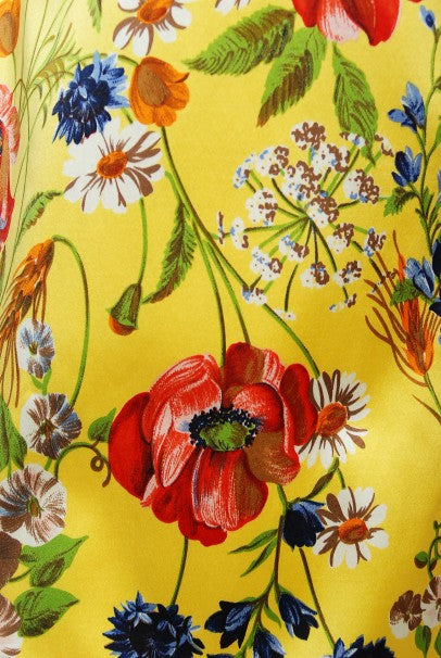 1999 Dolce &amp; Gabbana Yellow Floral Stretch Silk Boned Hourglass Gown