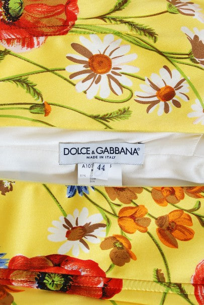 1999 Dolce &amp; Gabbana Yellow Floral Stretch Silk Boned Hourglass Gown
