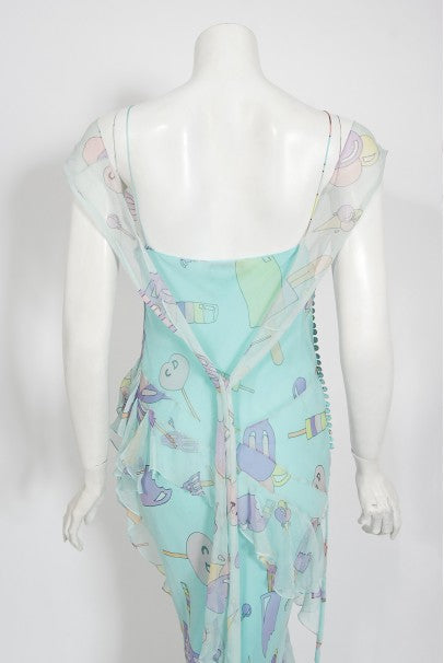 christian dior multicolor floral print silk dress 2002 Christian Dior by John Galliano FW 2003-2004 Blue Silk Chiffon Oriental Print Ensemble