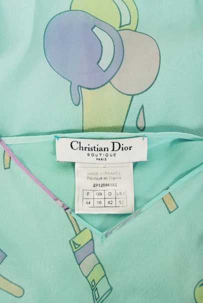 2002 Christian Dior by Galliano Novelty Candy Print Silk Bias-Cut Gown