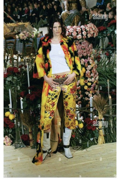 1999 Dolce &amp; Gabbana Yellow Floral Stretch Silk Boned Hourglass Gown