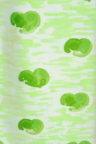 1974 Courreges Documented Green Print Cotton &amp; Ruffle Organza Gown