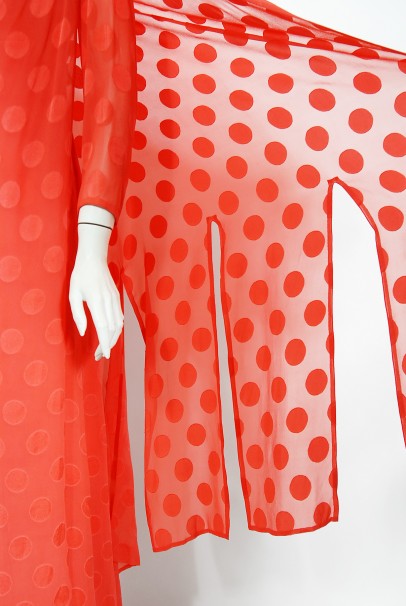 1973 Givenchy Haute Couture Orange Dotted Silk Carwash-Hem Caftan Gown