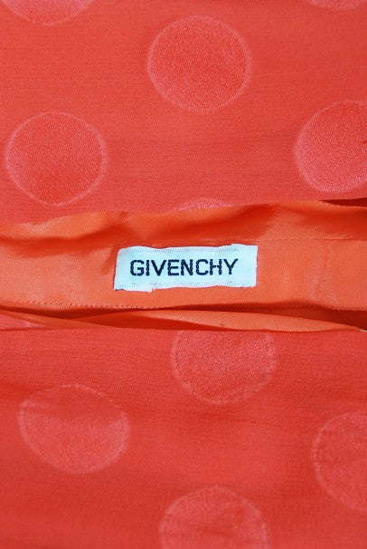 1973 Givenchy Haute Couture Orange Dotted Silk Carwash-Hem Caftan Gown