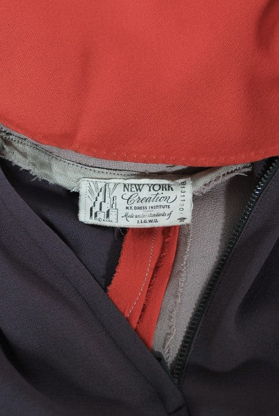 1940&#39;s New York Creation Taupe Block-Color Crepe Belted Maxi Dress Gown