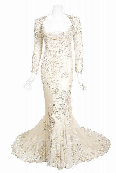 2003 Christian Dior by Galliano Haute Couture Beaded Lace Bias-Cut Gown 2003 Christian Dior by Galliano Haute Couture Beaded Lace Bias-Cut Gown