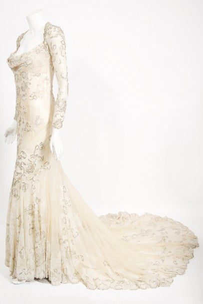 2003 Christian Dior by Galliano Haute Couture Beaded Lace Bias-Cut Gown