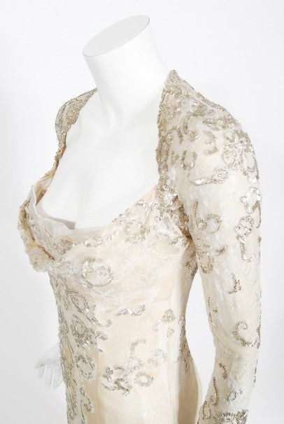 2003 Christian Dior by Galliano Haute Couture Beaded Lace Bias-Cut Gown