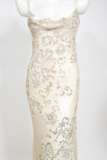 2003 Christian Dior by Galliano Haute Couture Beaded Lace Bias-Cut Gown