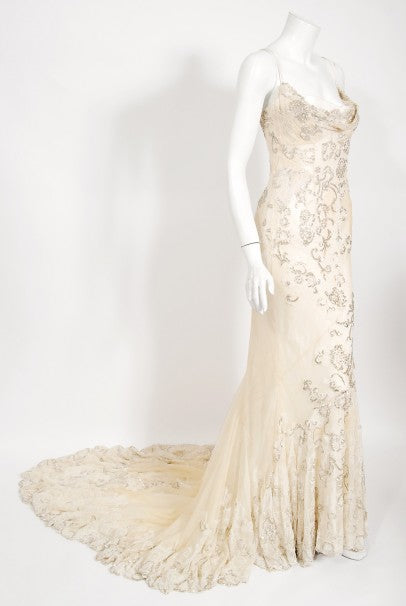 2003 Christian Dior by Galliano Haute Couture Beaded Lace Bias-Cut Gown 2003 Christian Dior by Galliano Haute Couture Beaded Lace Bias-Cut Gown