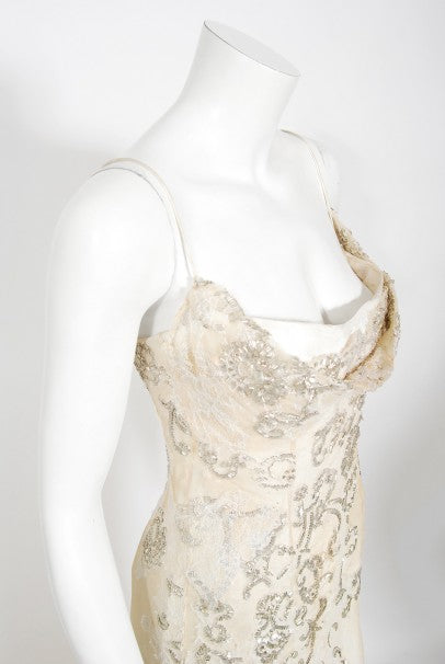 2003 Christian Dior by Galliano Haute Couture Beaded Lace Bias-Cut Gown