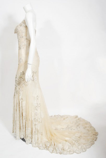 2003 Christian Dior by Galliano Haute Couture Beaded Lace Bias-Cut